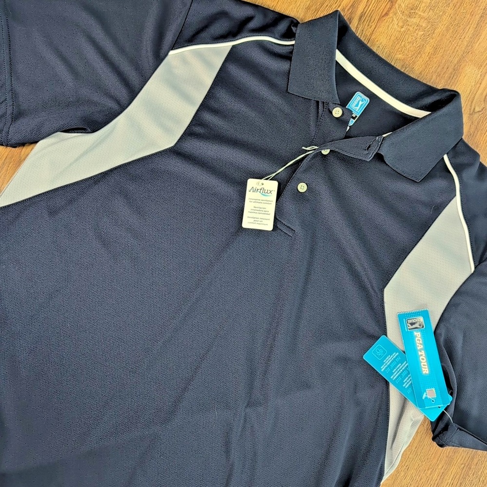 PGA Tour Aeroflux Golf Polo Shirt Men's‎ Size XL Navy Blue Daily Active - New